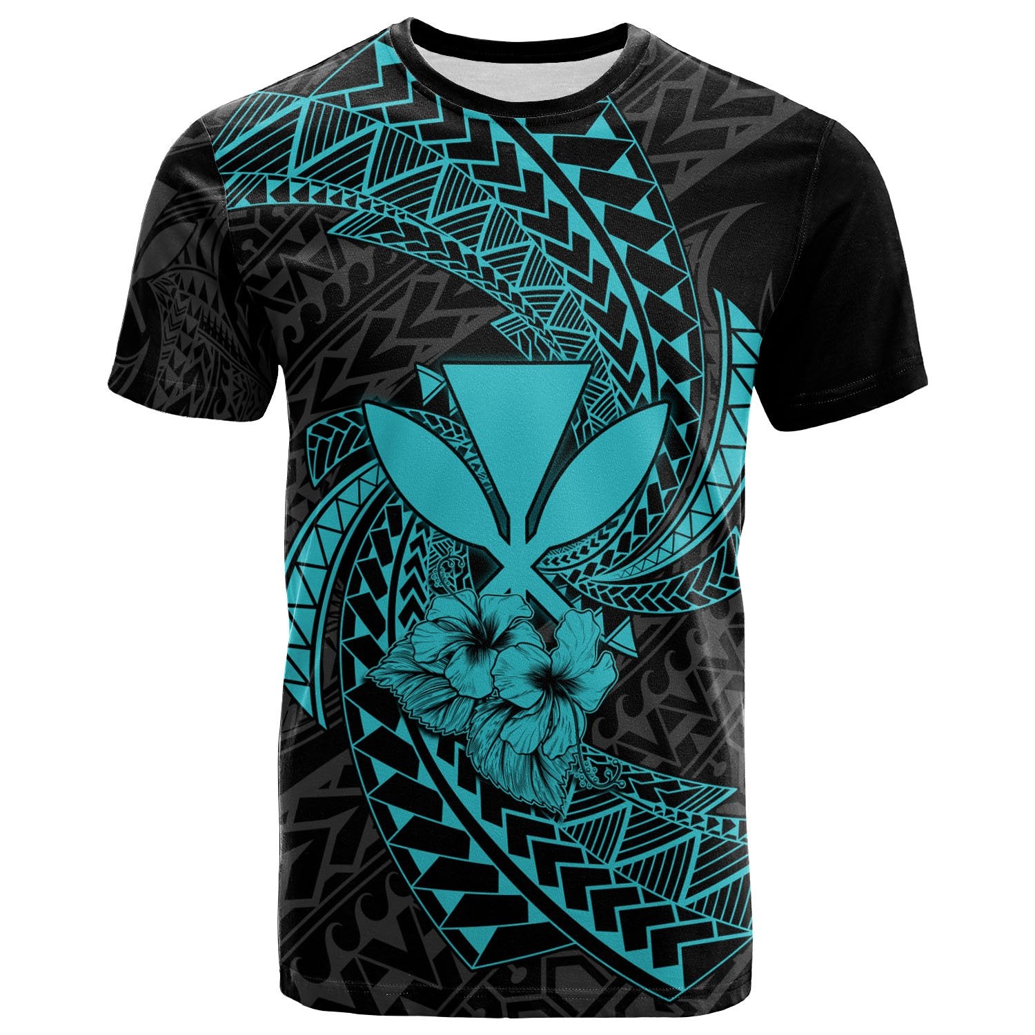 Polynesian Hawaii T Shirt Turquoise Spiral Pattern Hibiscus Unisex TURQUOISE - Polynesian Pride