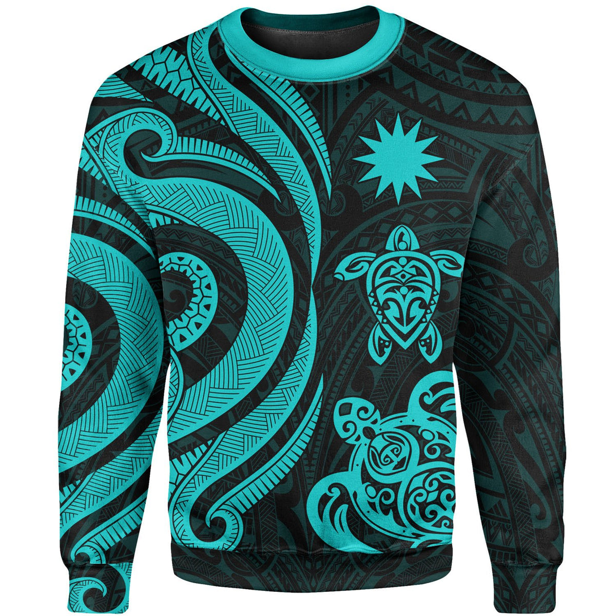 Nauru Sweater - Turquoise Tentacle Turtle Unisex Turquoise - Polynesian Pride