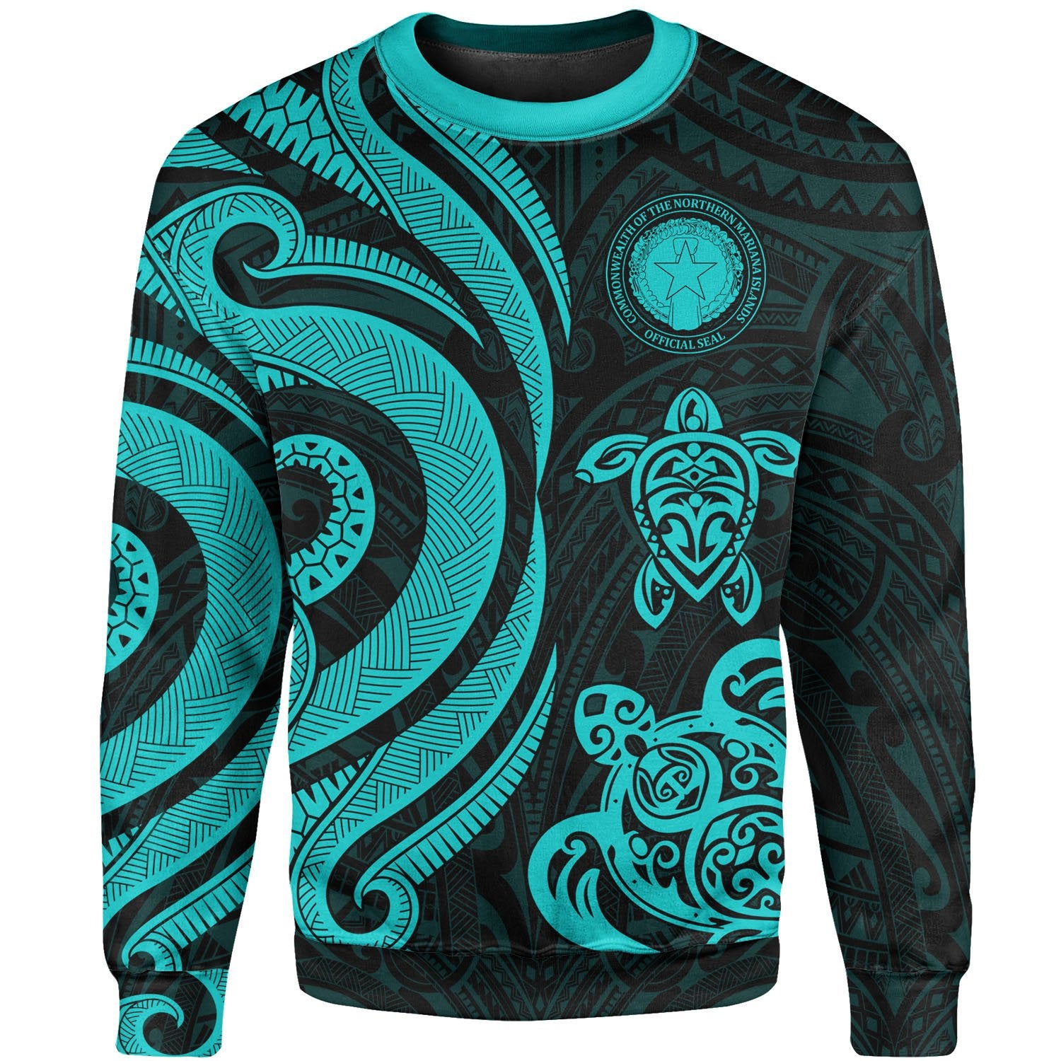 Northern Mariana Islands Sweater - Turquoise Tentacle Turtle Unisex Turquoise - Polynesian Pride