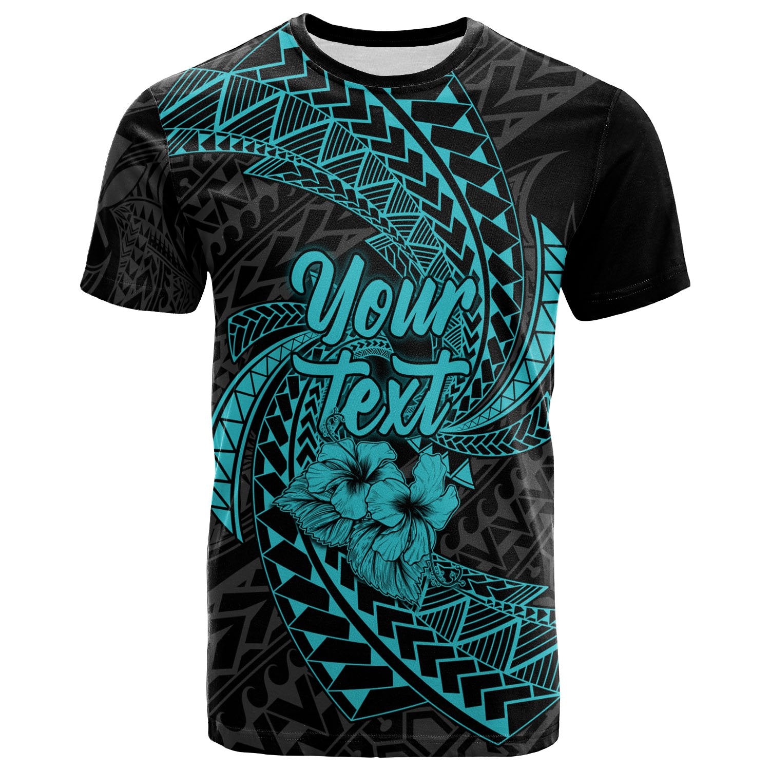 Polynesian Hawaii Custom T Shirt Turquoise Spiral Pattern Hibiscus Unisex TURQUOISE - Polynesian Pride