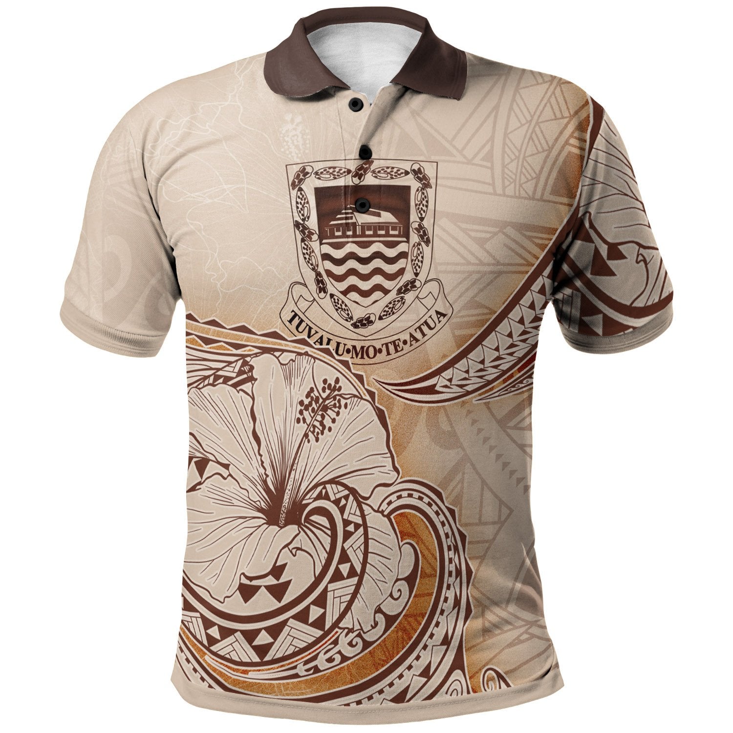 Tuvalu Polo Shirt Hibiscus Flowers Vintage Style Unisex Nude - Polynesian Pride