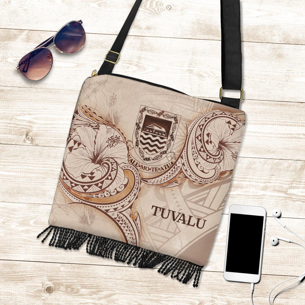 Tuvalu Boho Handbag - Hibiscus Flowers Vintage Style One Size Boho Handbag Nude - Polynesian Pride