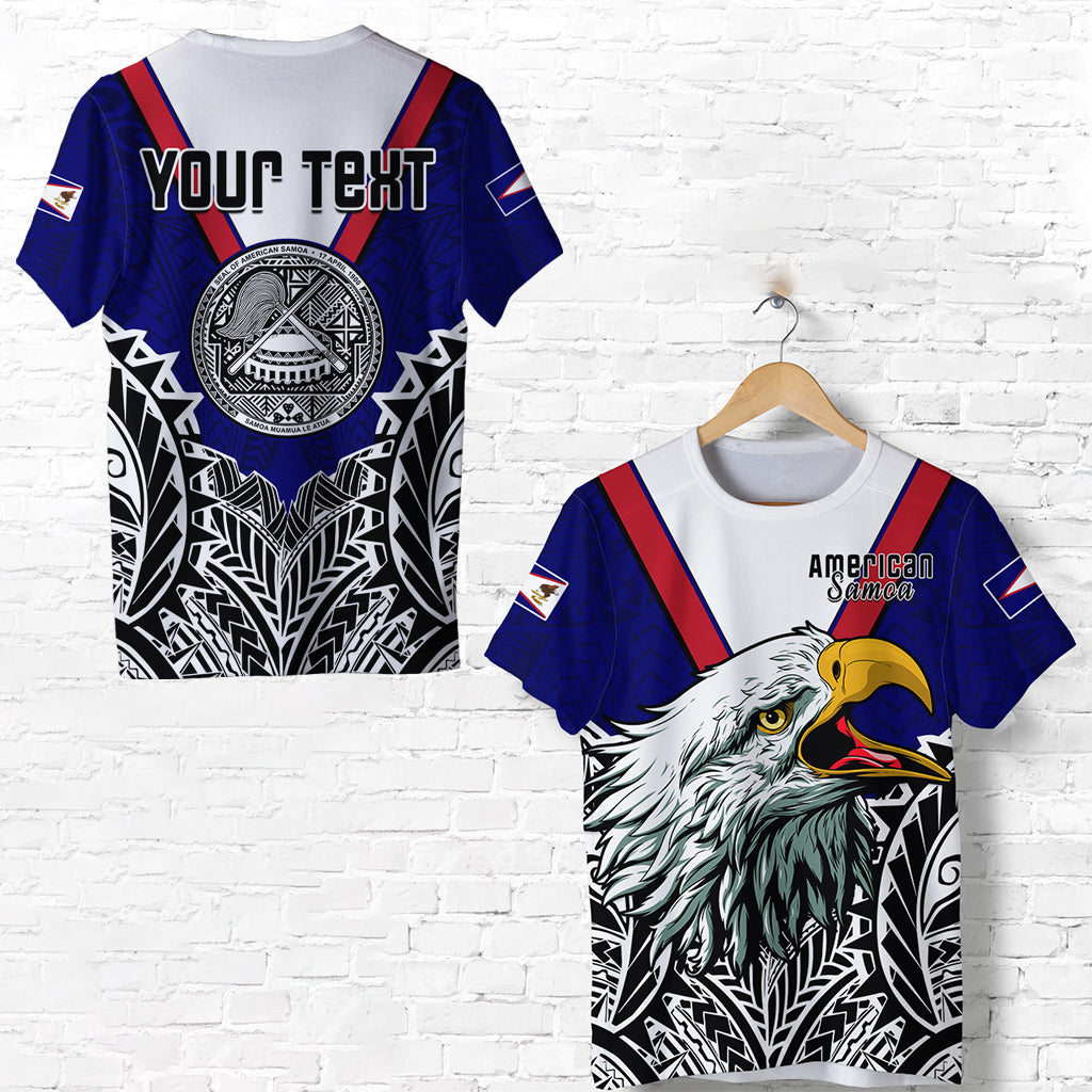 Custom American Samoa T Shirt Bald Eagle Mix Polynesian LT13 Blue - Polynesian Pride