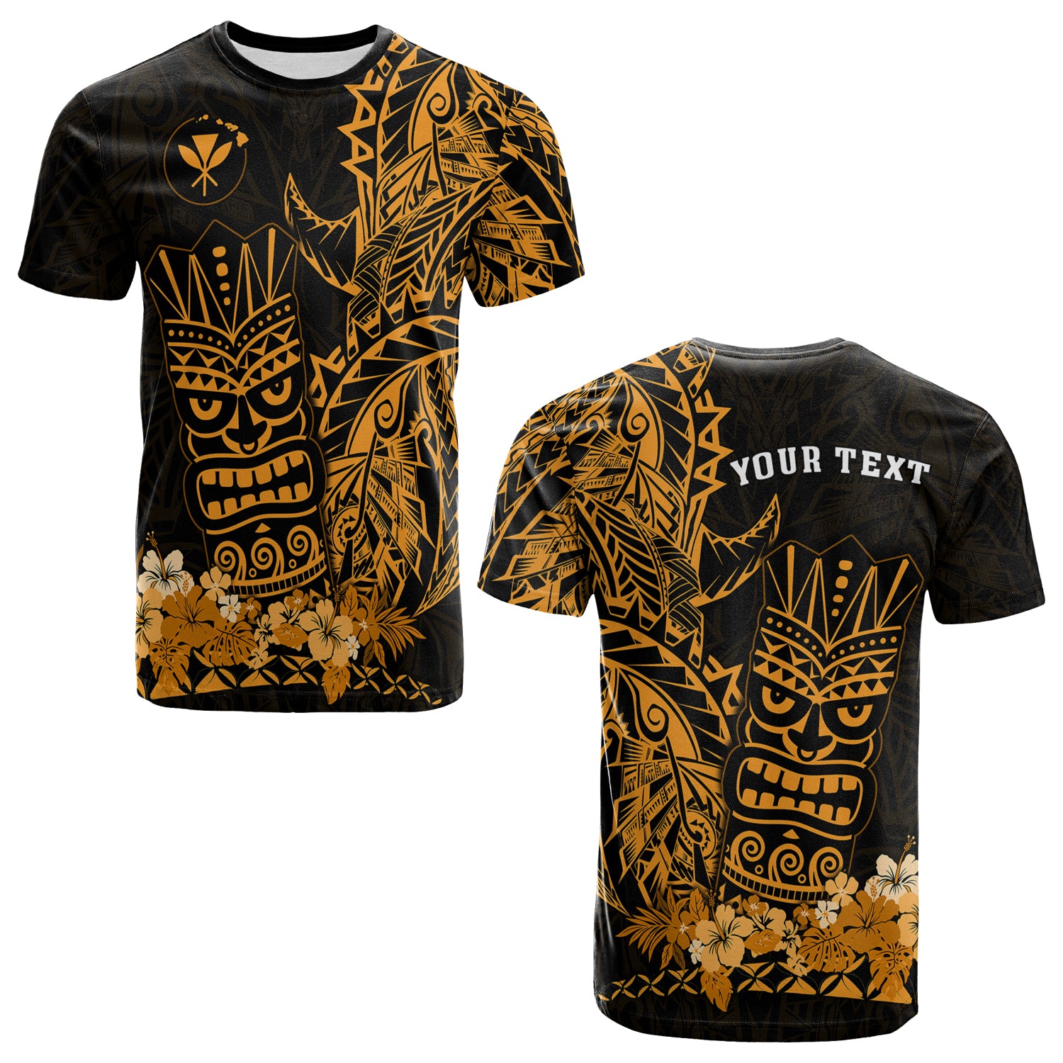 Custom Hawaii Polynesian T Shirt Gold Tiki Masks Hawaiian LT13 Unisex Gold - Polynesian Pride