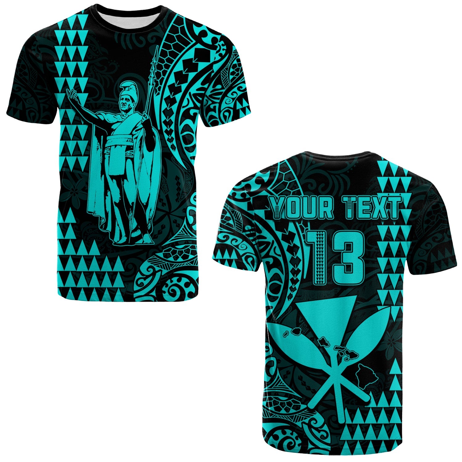 (Custom Text and Number) Hawaii Day Kakau T Shirt Proud To Be Hawaiian Turquoise King Kamehameha and Kanaka Maoli LT13 Turquoise - Polynesian Pride