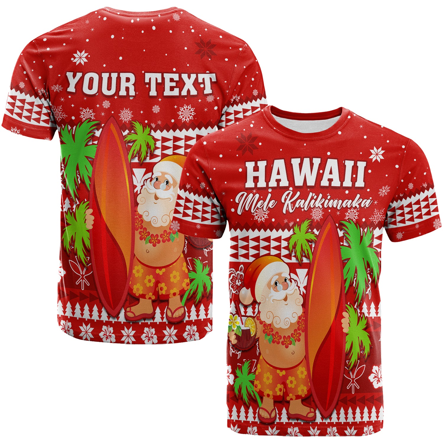 Custom Mele Kalikimaka T Shirt Santa Claus Hawaii Christmas LT13 Unisex Red - Polynesian Pride