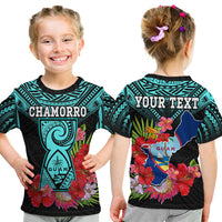 Custom Guam Chamorro T Shirt Guaman Latte Stone Tropical Flowers Turquoise Style LT14 Kid Turquoise - Polynesian Pride
