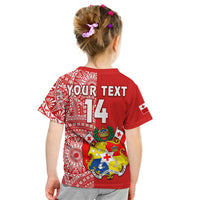 (Custom Text And Number) Tonga T Shirt KID Tongan Coat Of Arms Ngatu Pattern LT14 - Polynesian Pride