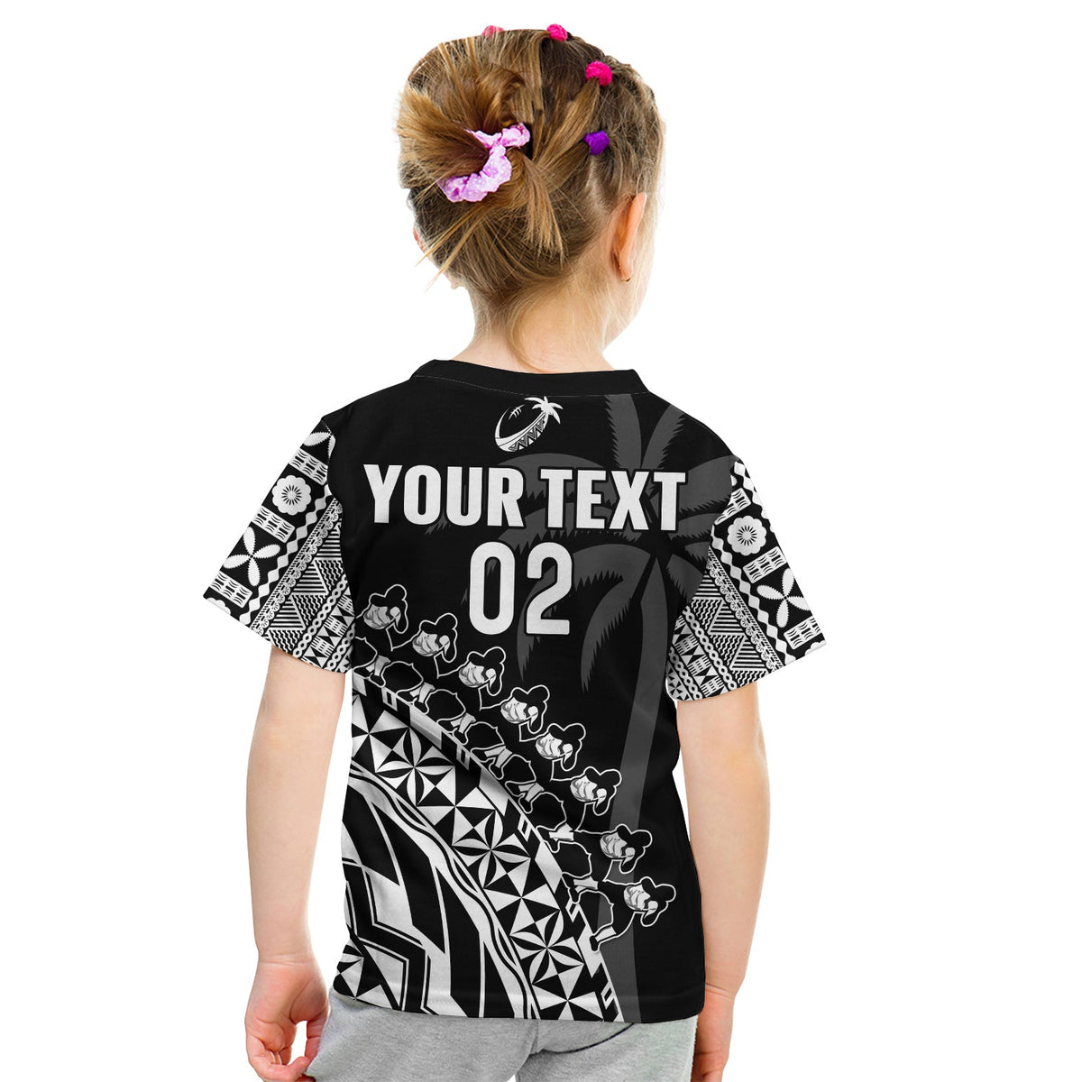 (Custom Text and Number) Fiji Rugby T Shirt Fijian Cibi Dance Tapa Pattern Black LT14 - Polynesian Pride