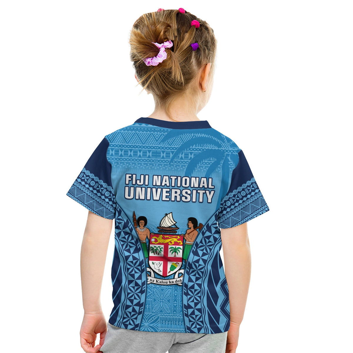 Fiji University T Shirt KID National Fijian Tapa Pattern Blue LT14 - Polynesian Pride