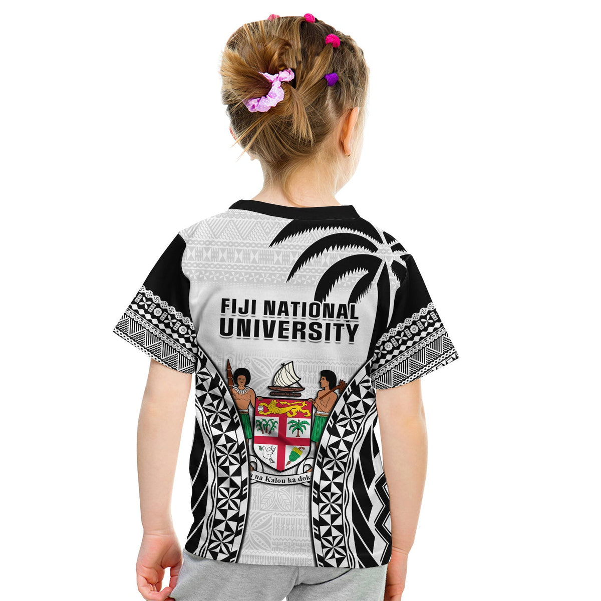 Fiji University T Shirt KID National Fijian Tapa Pattern White LT14 - Polynesian Pride
