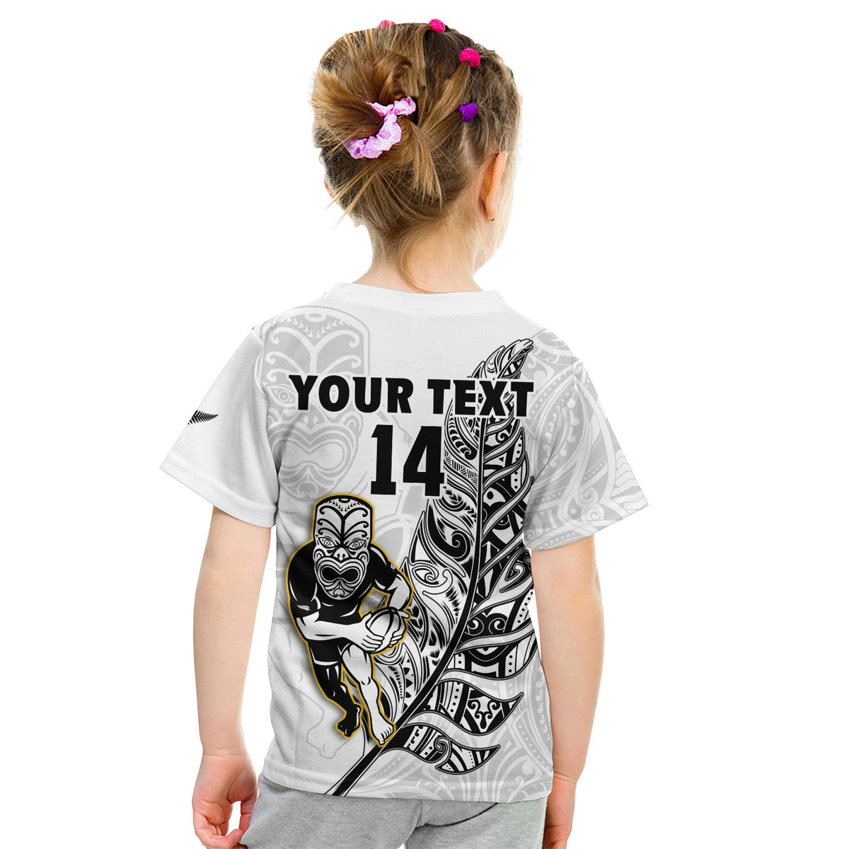 (Custom Text and Number) New Zealand Silver Fern Rugby T Shirt All Black Maori Version White LT14 - Polynesian Pride