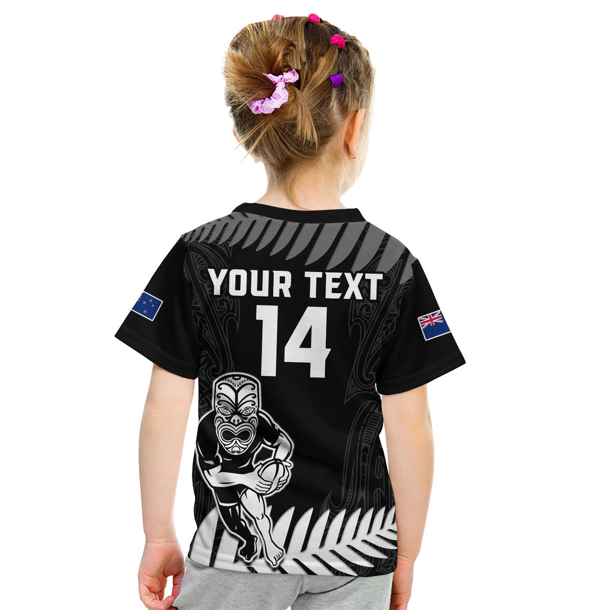 (Custom Text And Number) New Zealand Silver Fern Rugby T Shirt KID NZ Kiwi Pacific Maori Sporty LT14 - Polynesian Pride