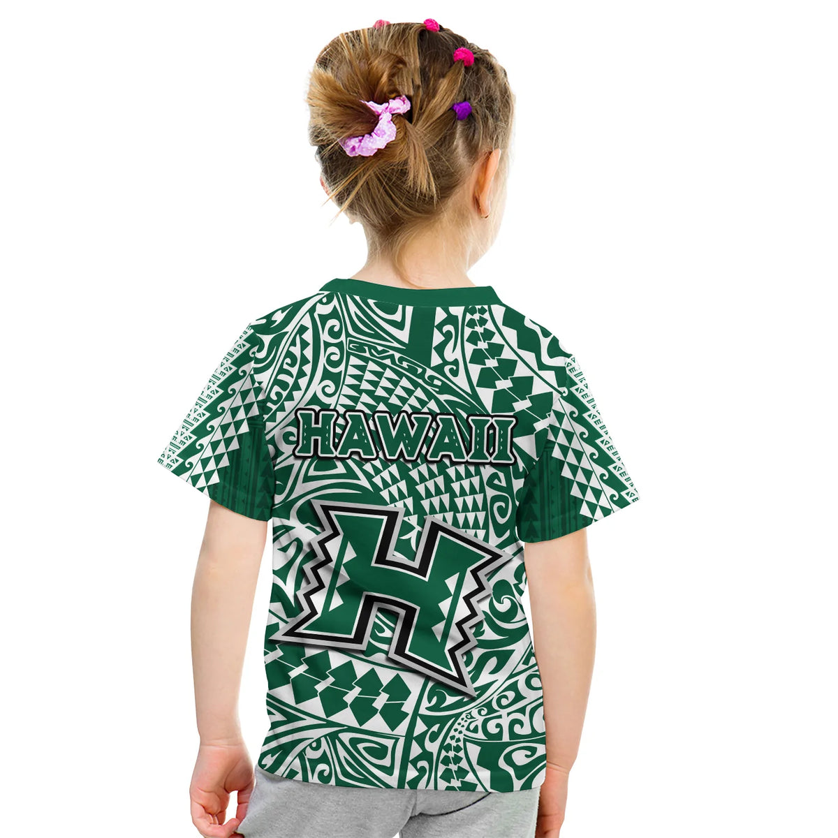 Hawaii Football T Shirt KID Rainbow Warriors Tribal Kakau LT14 - Polynesian Pride