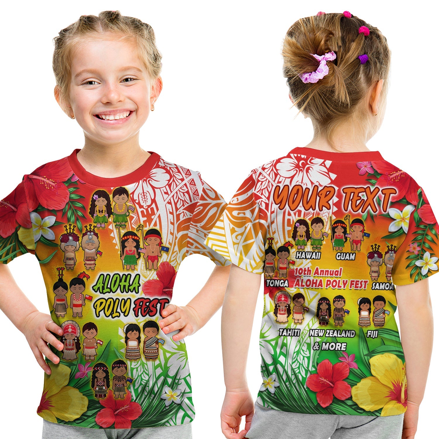 (Custom Personalised) Aloha Poly Fest T Shirt KID Polynesian Pattern With Tropical Flowers LT14 Reggae - Polynesian Pride