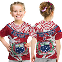 Custom Samoa T Shirt Samoan Coat of Arms With Coconut Red Style LT14 Kid Red - Polynesian Pride