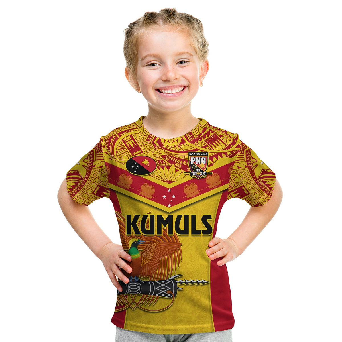 Papua New Guinea Rugby T Shirt PNG Kumuls Bird Of Paradise Yellow LT14 Kid Yellow - Polynesian Pride