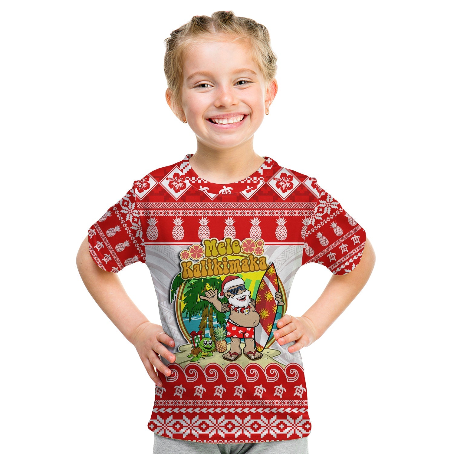 Hawaii Christmas T Shirt KID Kanaka Polynesian Santa Claus Mele Kalikimaka LT14 - Polynesian Pride