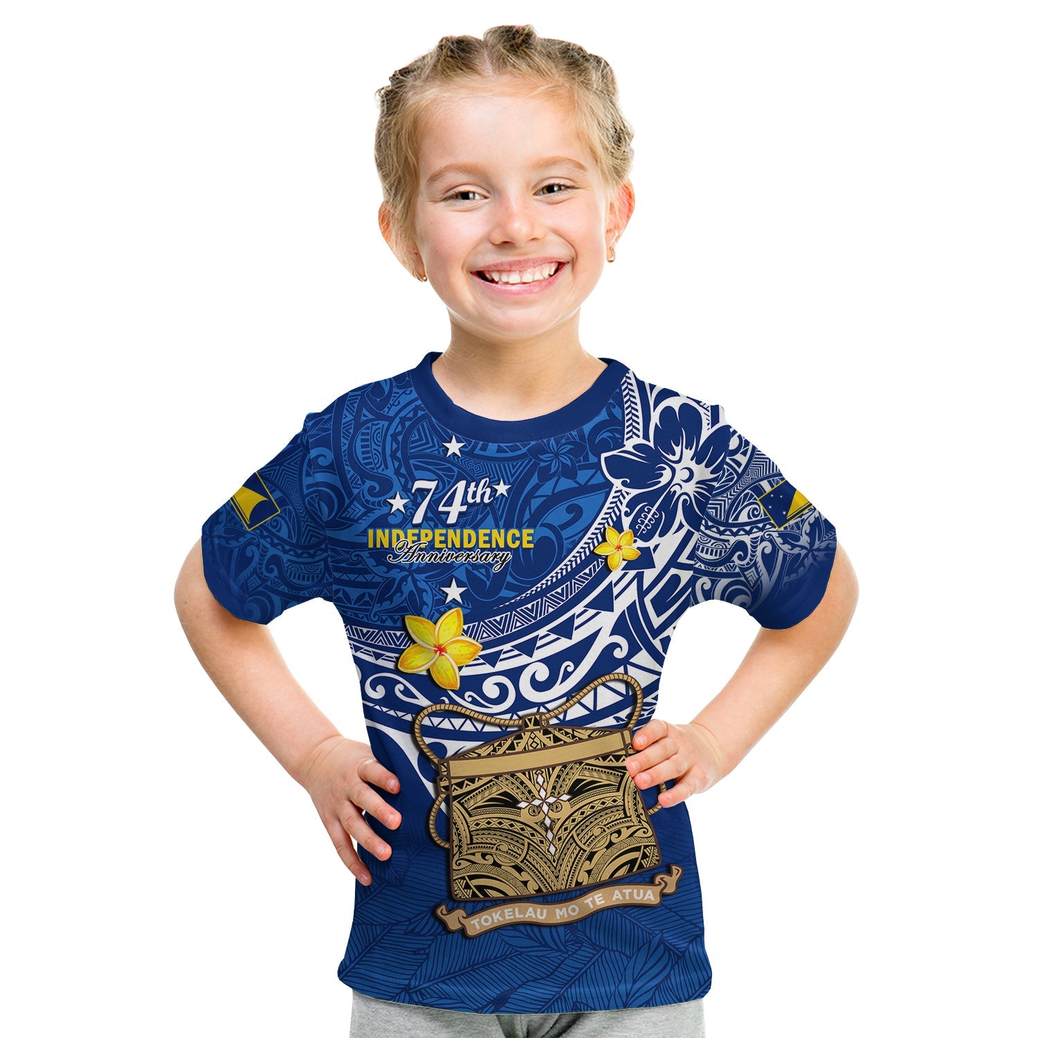 Tokelau T Shirt KID National Badge Polynesian Happy 74th Independence Anniversary LT14 - Polynesian Pride