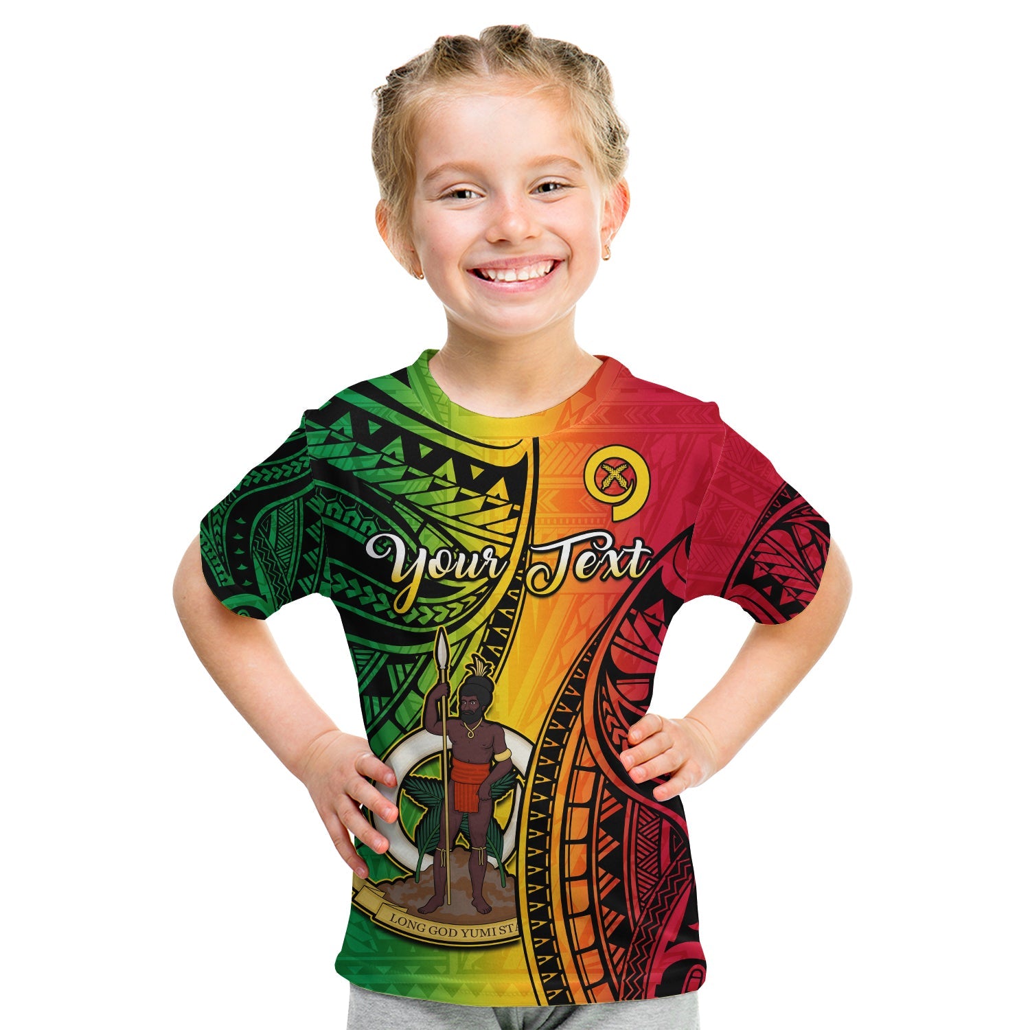 (Custom Personalised) Vanuatu T Shirt KID Luganville Polynesian Reggae Coat Of Arms LT14 - Polynesian Pride