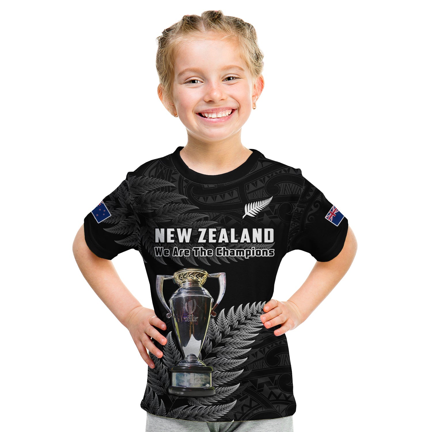 New Zealand 2022 Rugby T Shirt KID Black Fern Proud Champions RWC LT14 - Polynesian Pride