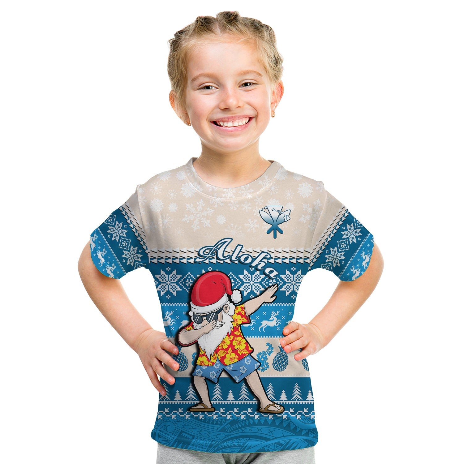Hawaii Mele Kalikimaka T Shirt KID Dabbing Santa Blue Merry Christmas LT14 - Polynesian Pride