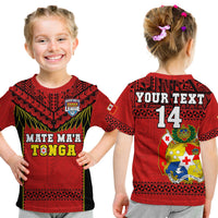 (Custom Text And Number) Tonga Rugby T Shirt KID Mate Maa Tonga Pacific Ngatu Black LT14 - Polynesian Pride