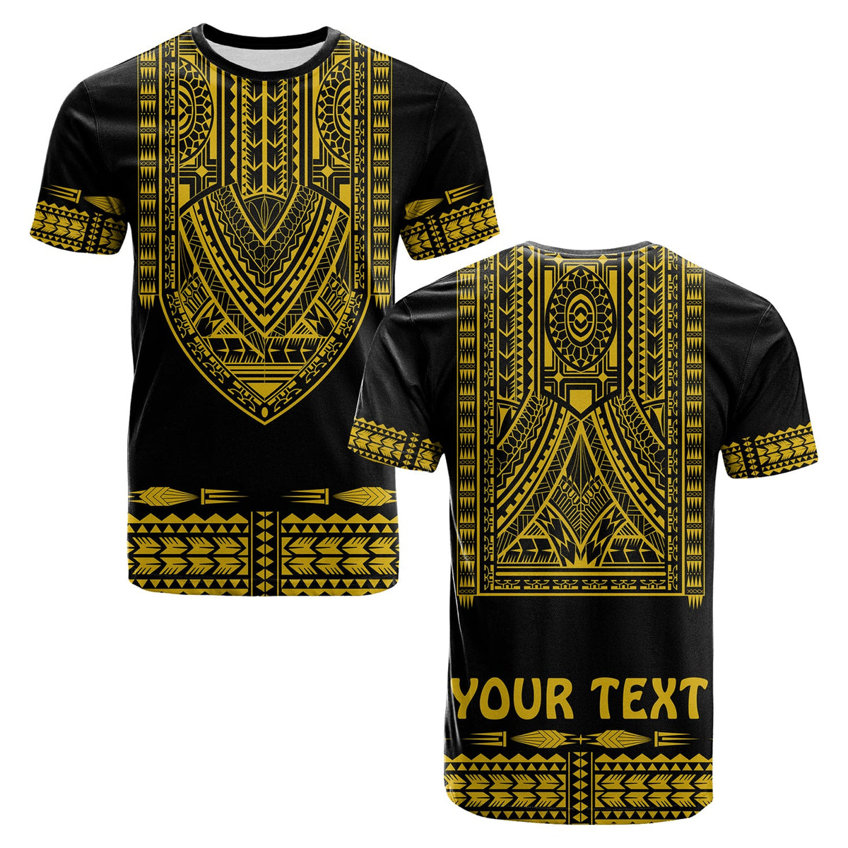 Custom Polynesian T Shirt Dashiki With Polynesian Tattoo Royal Golden Version LT14 Adult Black - Polynesian Pride