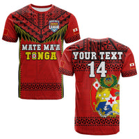 (Custom Text and Number) Tonga Rugby T Shirt Mate Maa Tonga Pacific Ngatu Black LT14 Red - Polynesian Pride
