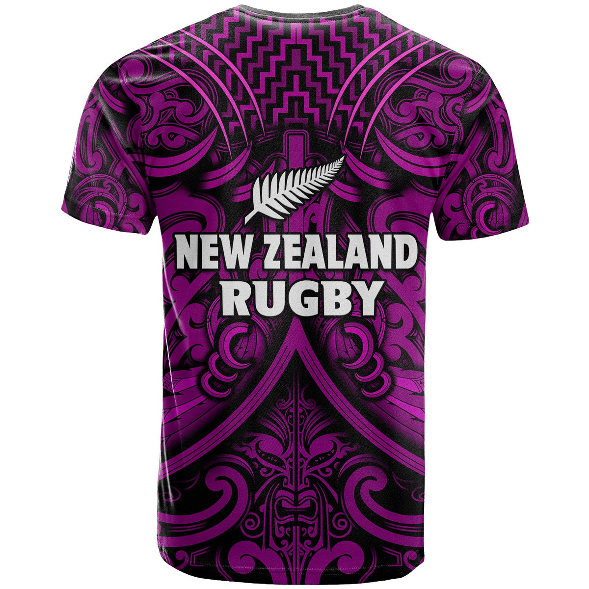 New Zealand Silver Fern Rugby T Shirt All Black Purple NZ Maori Pattern LT13 - Polynesian Pride