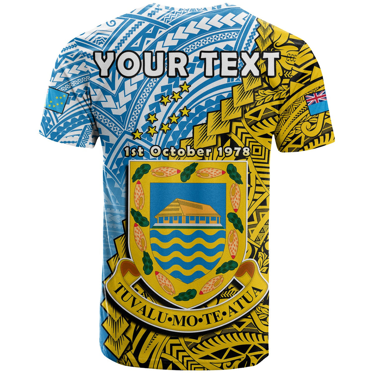 Custom Tuvalu 1978 T Shirt Happy 44th Independence Anniversary Polynesian Pattern LT14 - Polynesian Pride