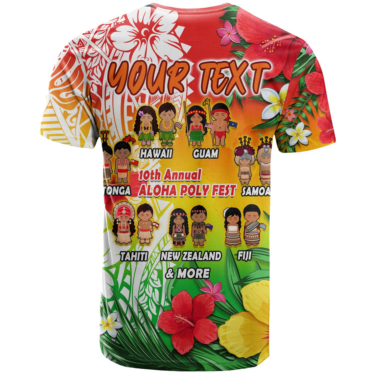 Custom Aloha Poly Fest T Shirt Polynesian Pattern With Tropical Flowers LT14 - Polynesian Pride