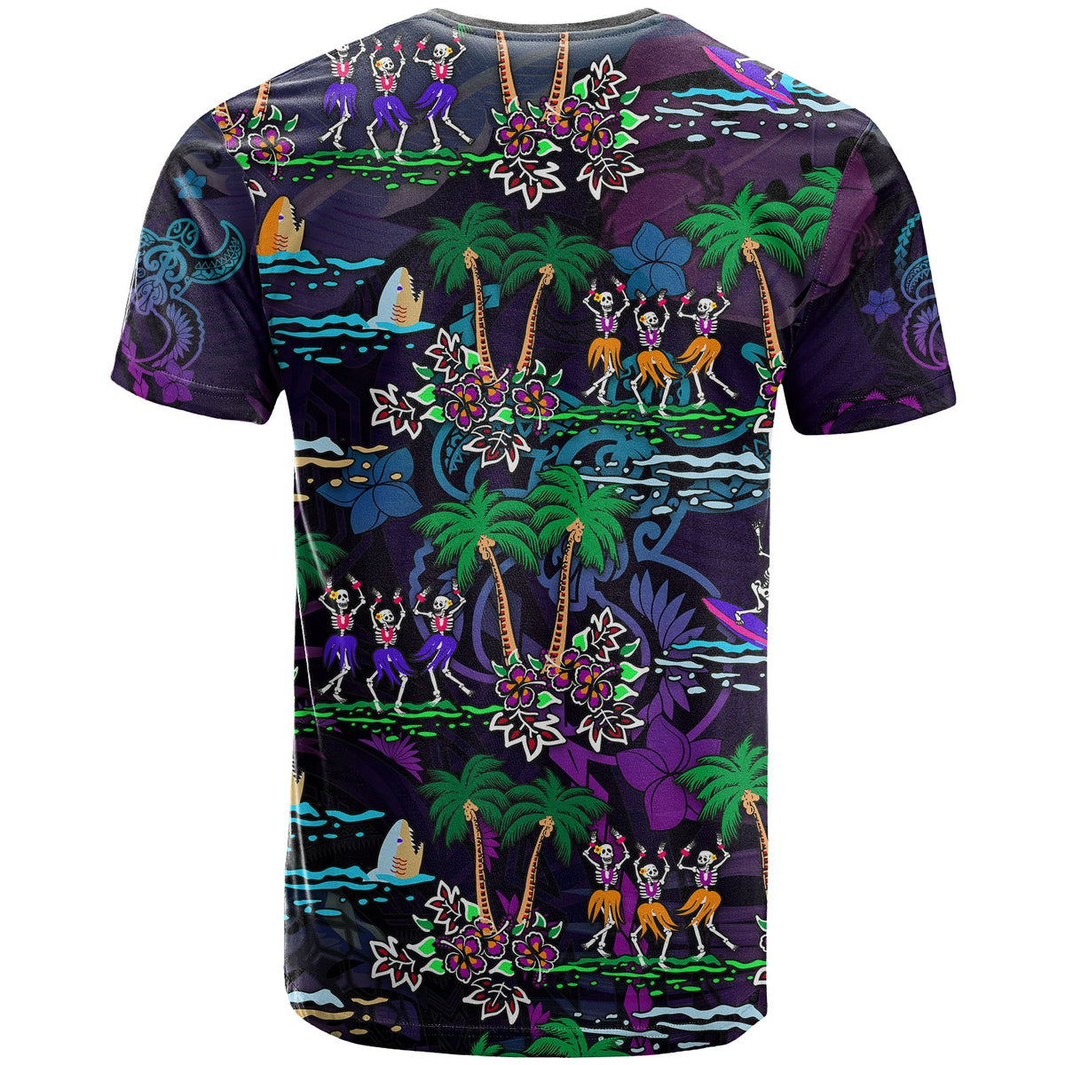 Hawaii Skeleton Dancing T Shirt Halloween Hawaiian Turtle LT13 - Polynesian Pride