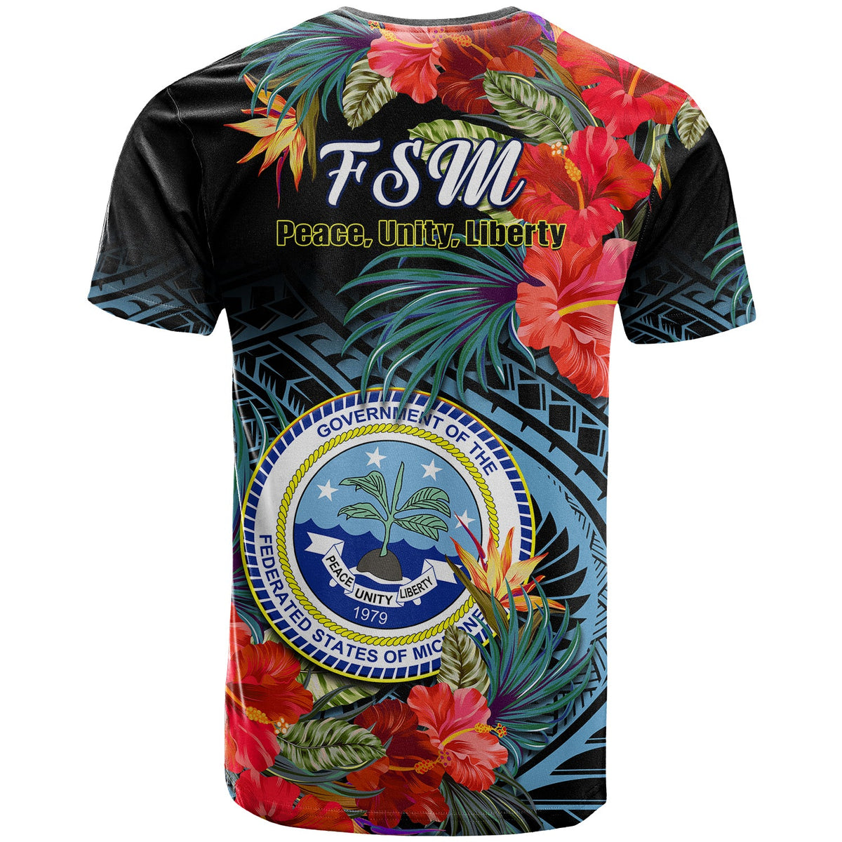 Federated States of Micronesia T Shirt Hibiscus Flowers FSM Seal Polynesian LT14 - Polynesian Pride