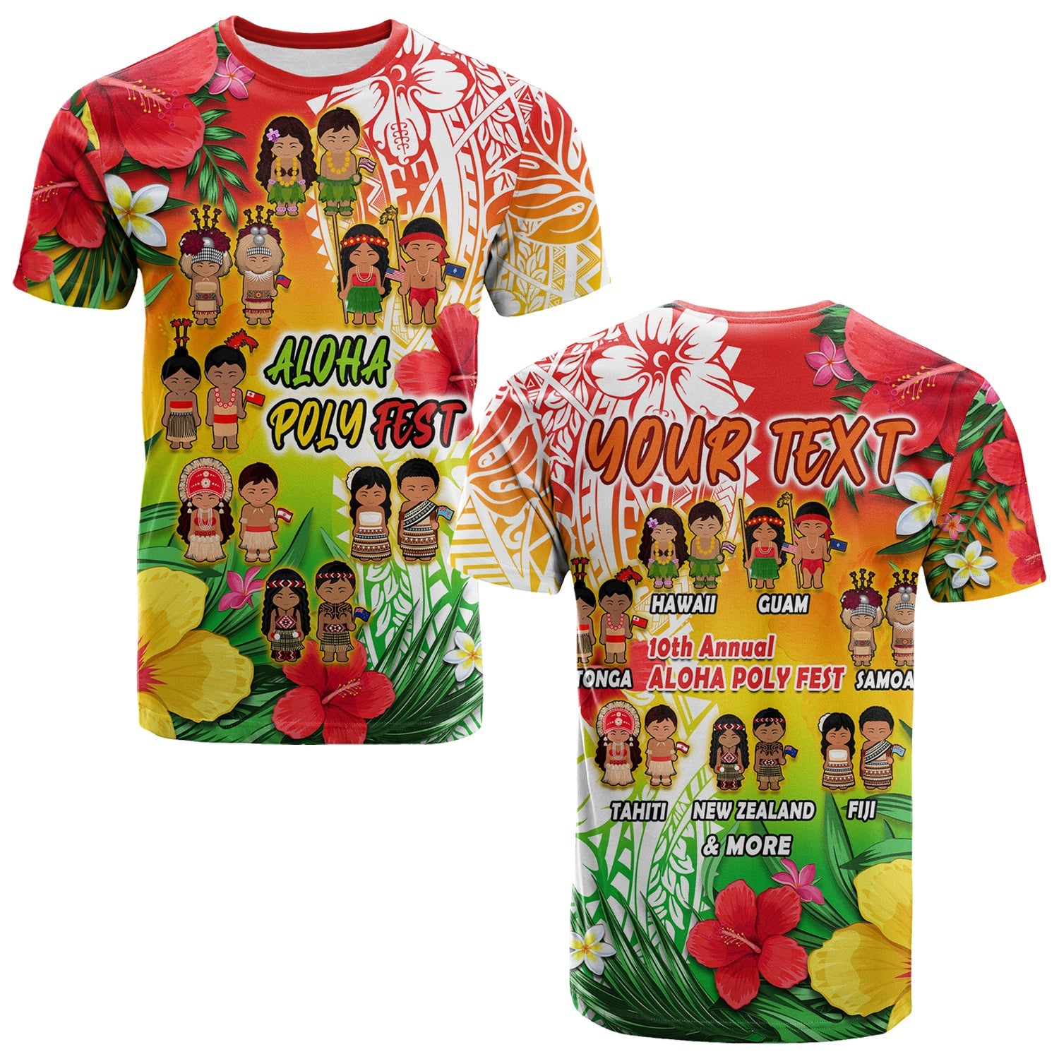 Custom Aloha Poly Fest T Shirt Polynesian Pattern With Tropical Flowers LT14 Adult Reggae - Polynesian Pride