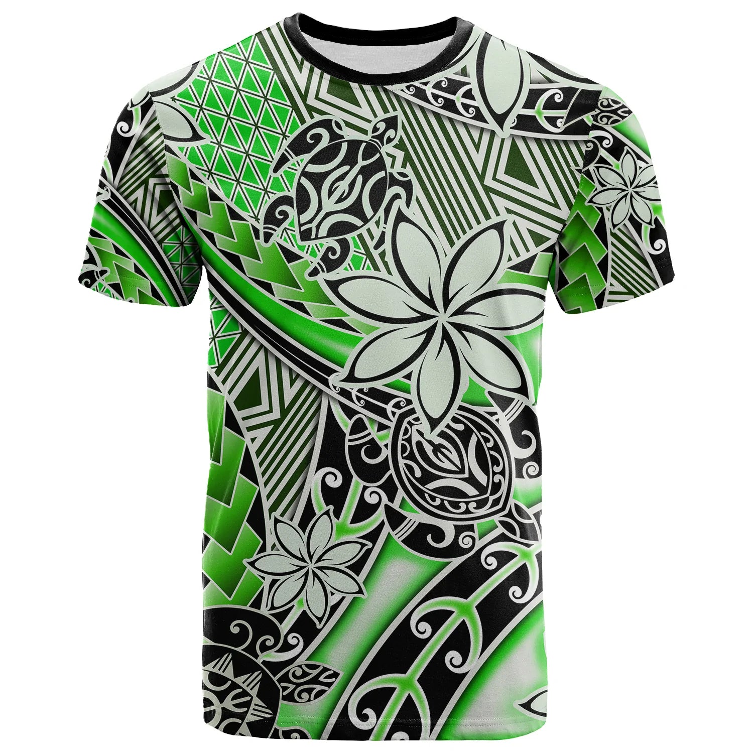 Custom Hawaii T Shirt Tribal Plumeria With Polynesian Turtle Ver.01 LT14 Green - Polynesian Pride