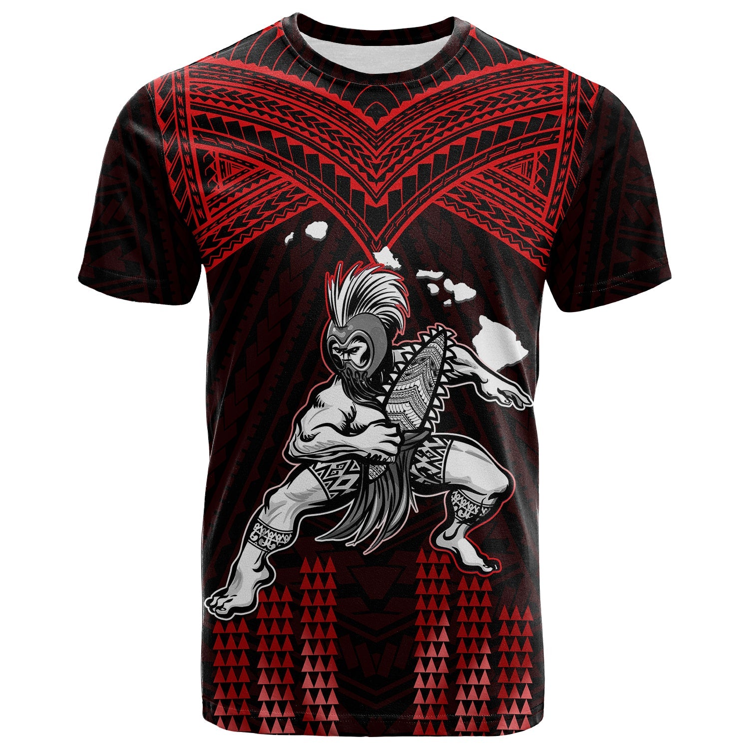 Custom Hawaii T Shirt Hawaiian Warrior With Weapon Polynesian Ver.05 LT14 Red - Polynesian Pride