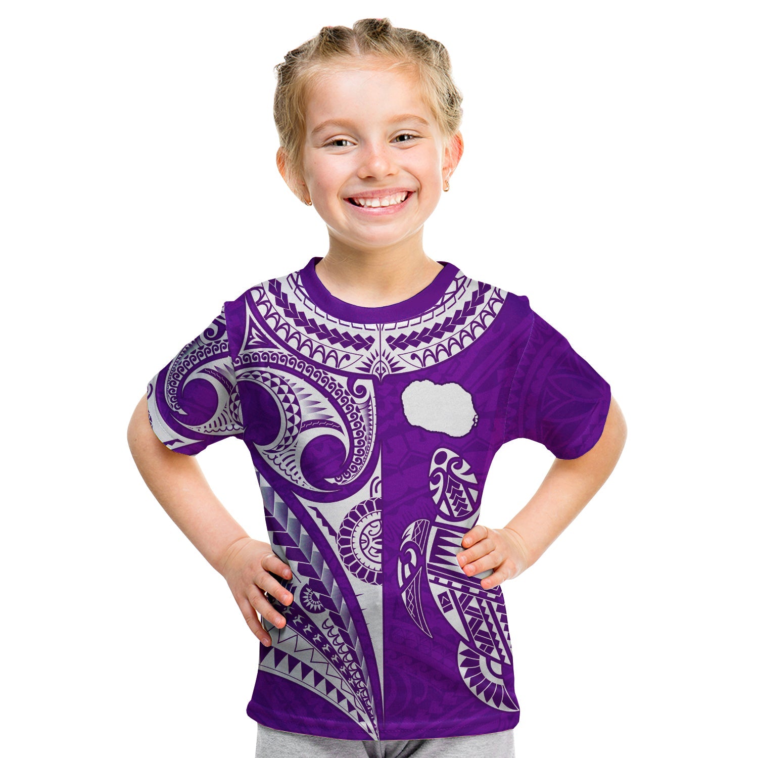 Rarotonga Cook Islands T Shirt KID Turtle and Map Style Purple LT13 - Polynesian Pride