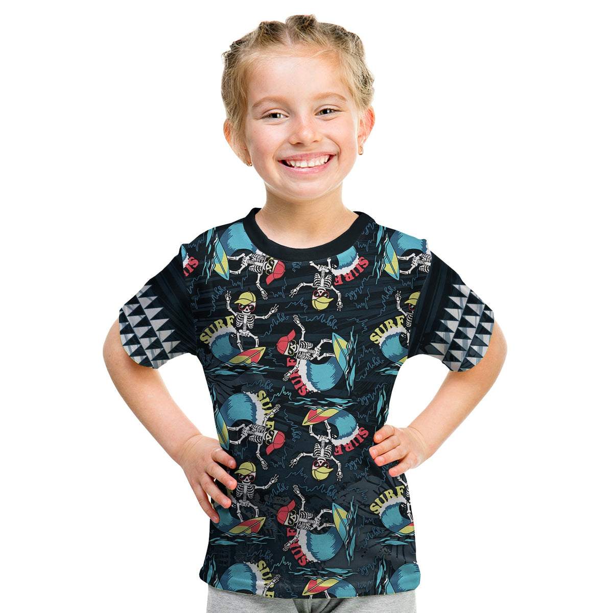 Hawaii Skeleton Surf T Shirt KID Halloween Hawaiian Tribal LT13 - Polynesian Pride