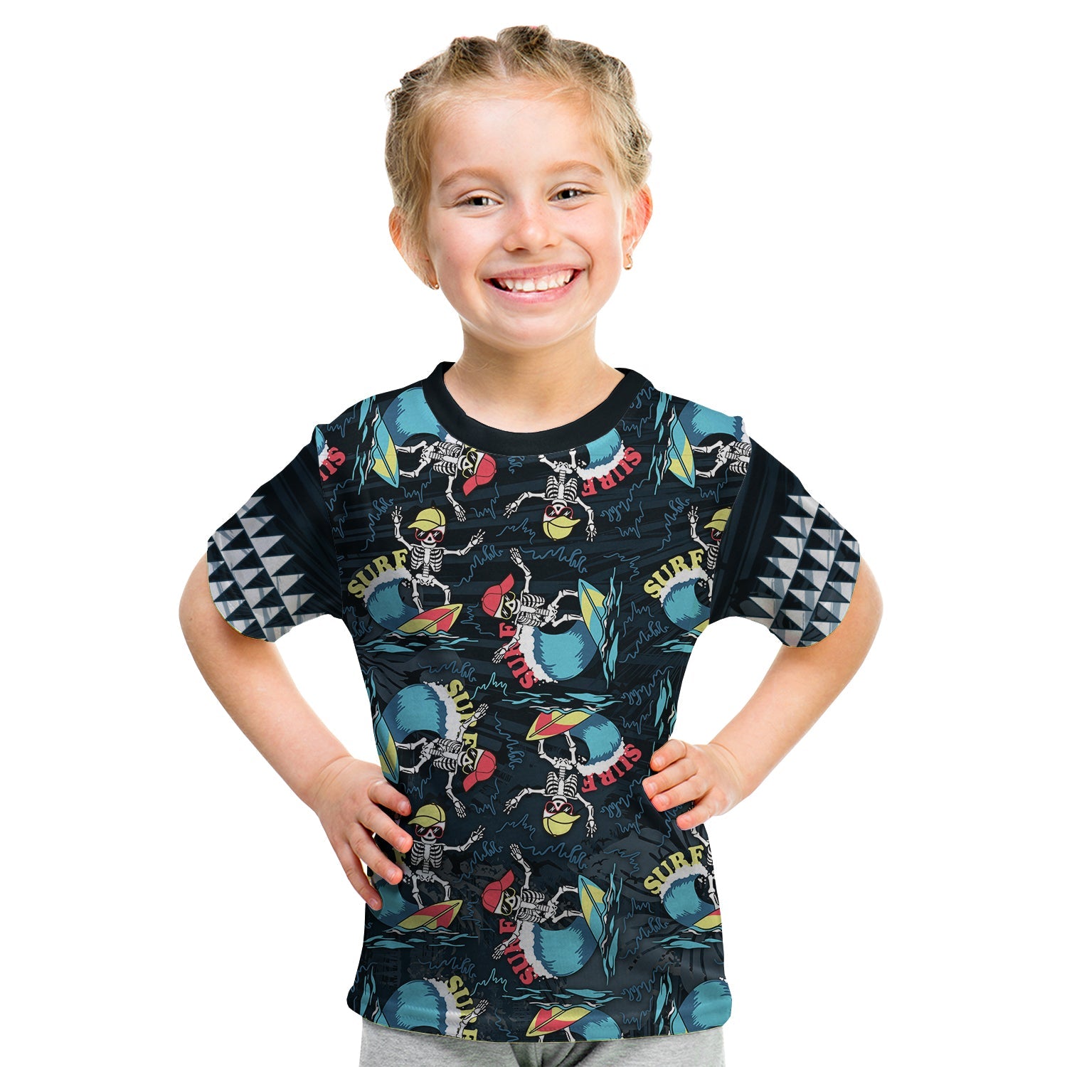 Hawaii Skeleton Surf T Shirt KID Halloween Hawaiian Tribal LT13 - Polynesian Pride