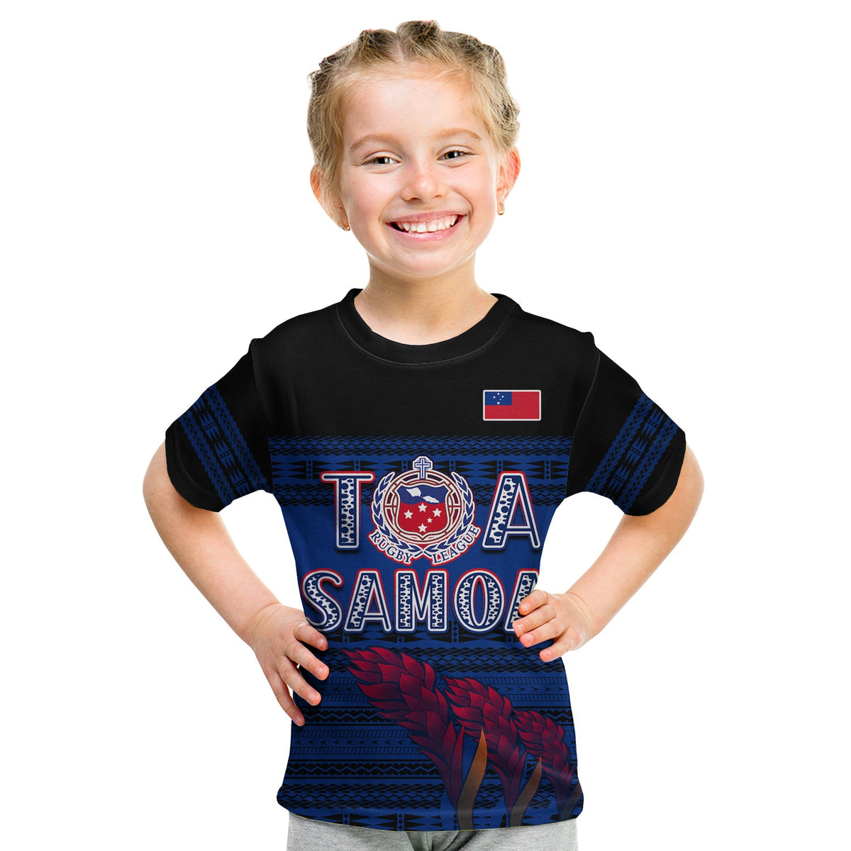 Toa Samoa Rugby T Shirt KID Uso Aso Uma Go Champions Blue LT13 - Polynesian Pride