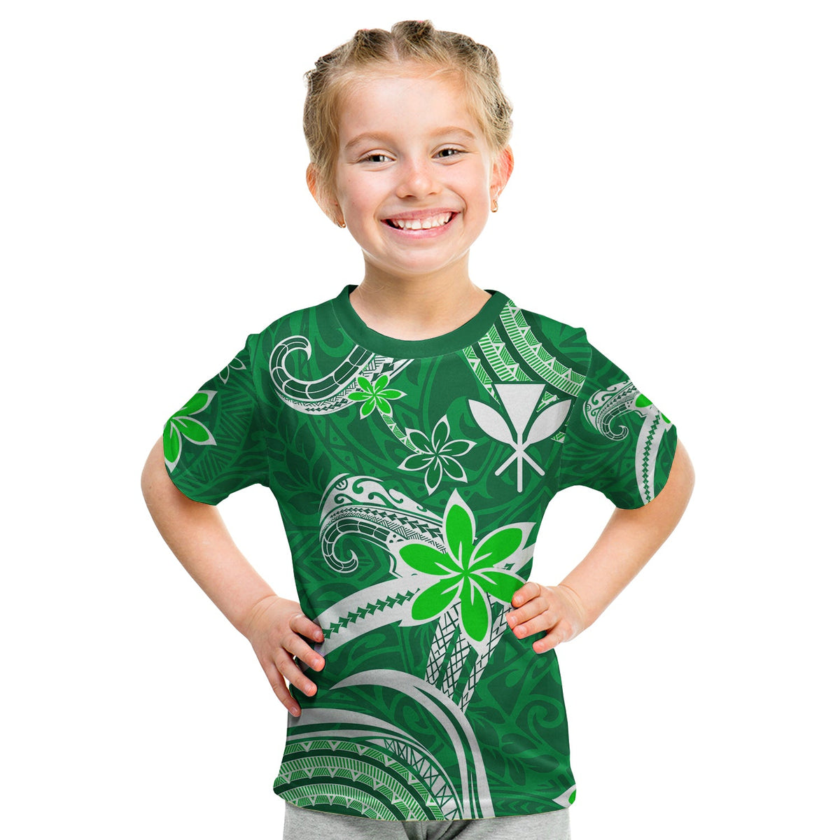 Custom Hawaii Flowers Wave T Shirt Kanaka Maoli Green Polynesian LT13 - Polynesian Pride
