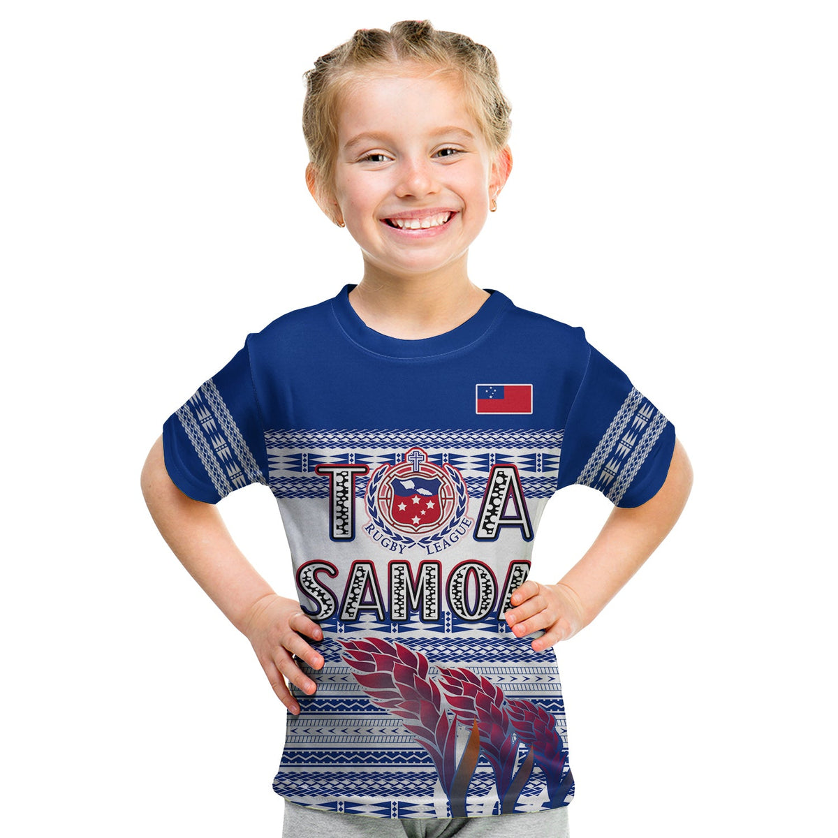 (Custom Personalise Text and Number) Toa Samoa Rugby T Shirt KID Uso Aso Uma Go Champions White LT13 - Polynesian Pride