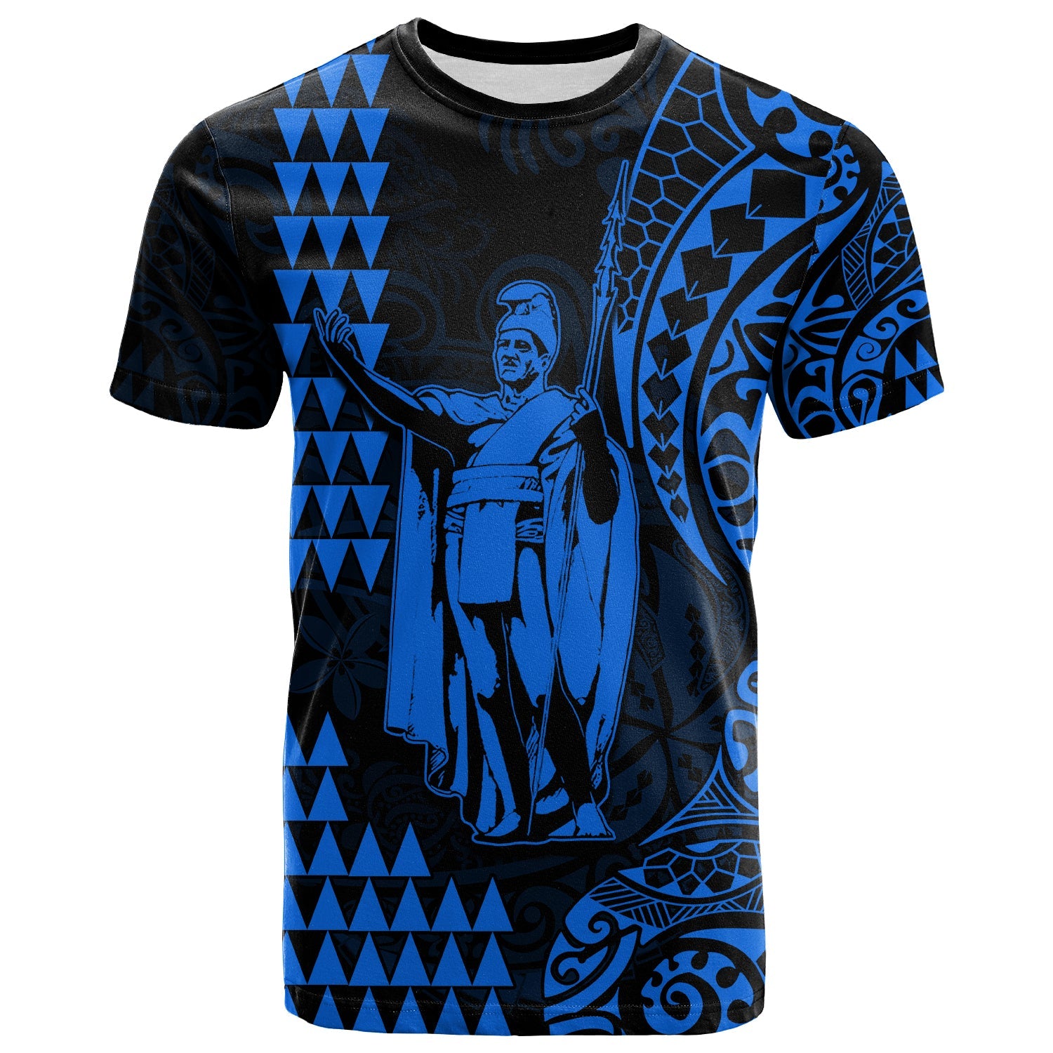 Hawaii Day Kakau T Shirt Proud To Be Hawaiian Blue King Kamehameha and Kanaka Maoli LT13 Blue - Polynesian Pride