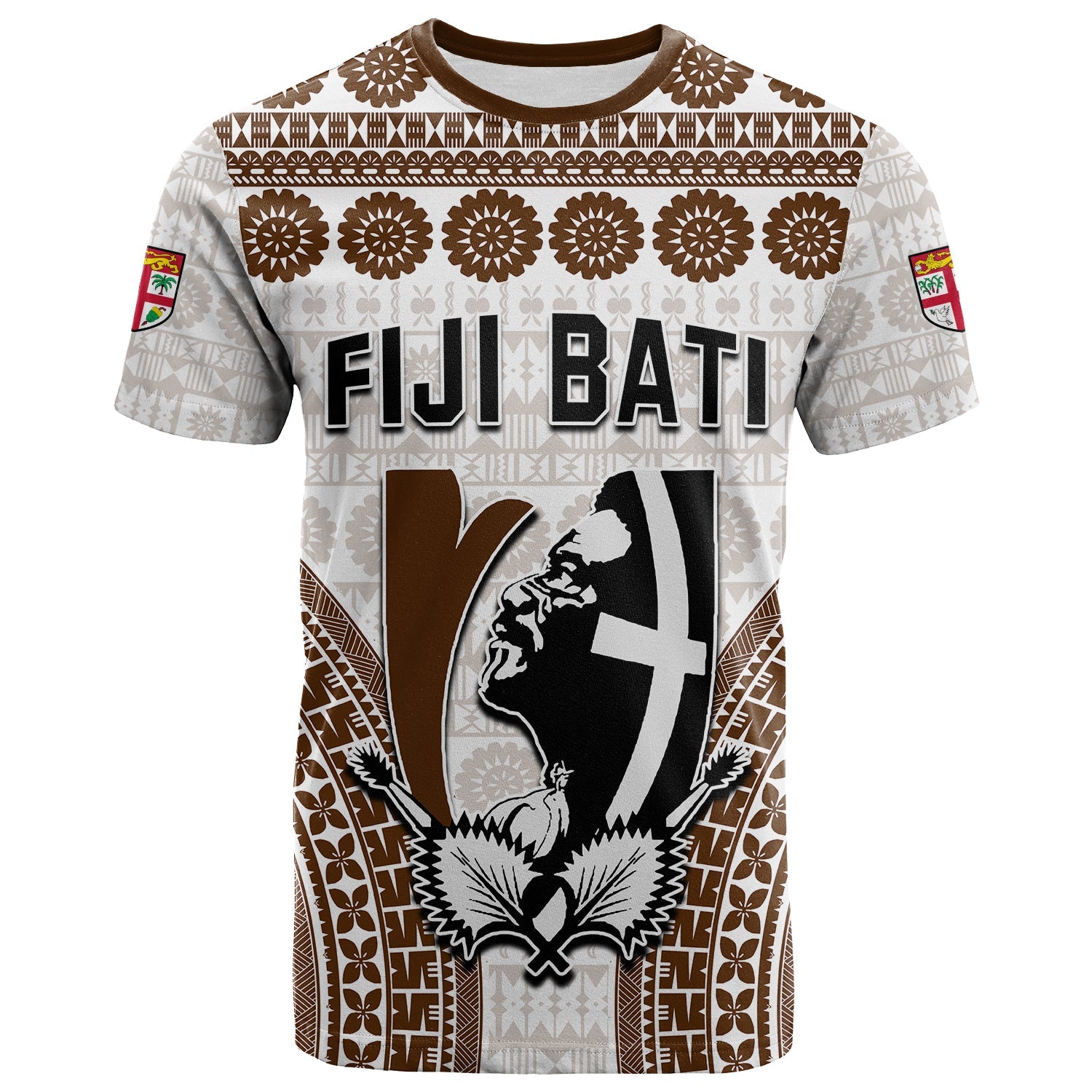 Custom Fiji Rugby Bati T Shirt Proud Tapa Pattern LT13 White - Polynesian Pride