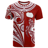 (Custom Text and Number) Rarotonga Cook Islands T Shirt Turtle and Map Style Red LT13 - Polynesian Pride