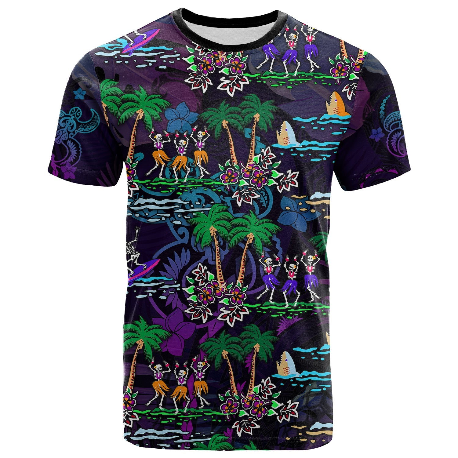 Hawaii Skeleton Dancing T Shirt Halloween Hawaiian Turtle LT13 Purple - Polynesian Pride