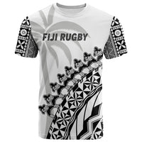 Fiji Rugby T Shirt Fijian Cibi Dance Tapa Pattern White LT14 Adult White - Polynesian Pride