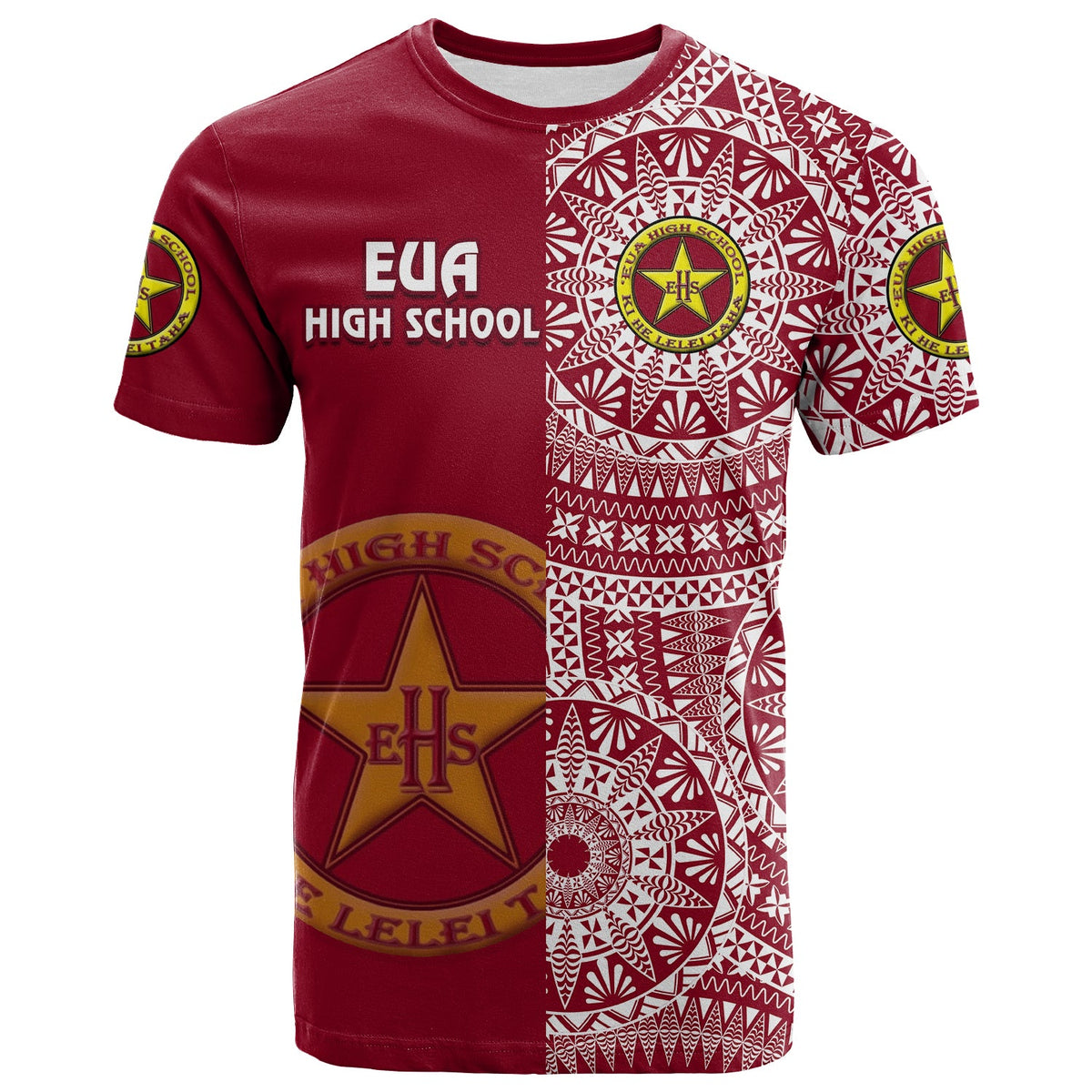 Custom Tonga Eua High School T Shirt Tongan Ngatu Pattern LT14 - Polynesian Pride