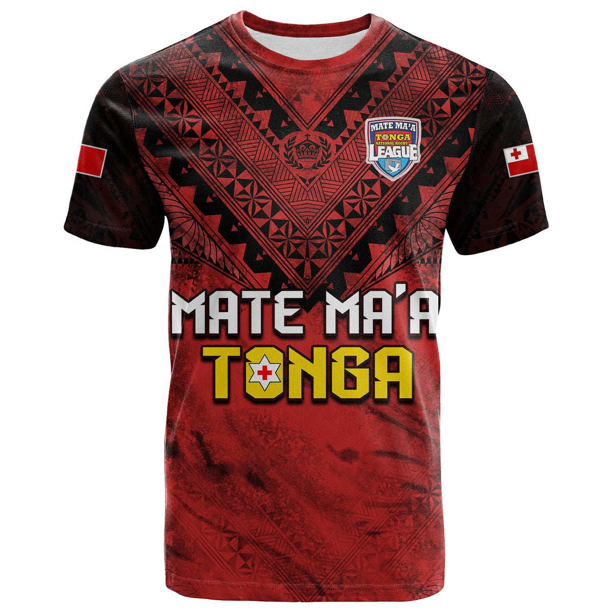 (Custom Text and Number) Tonga Rugby MMT T Shirt Ngatu Mate Maa Tonga Grunge LT13 - Polynesian Pride